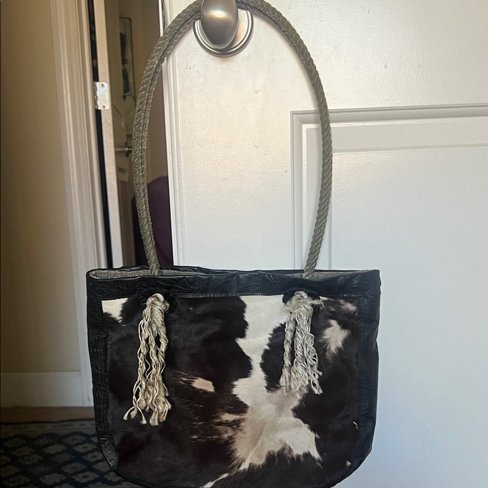 VTG Reverseable !
White Cowhide Women's Bag with Jean interior and lariat rope h